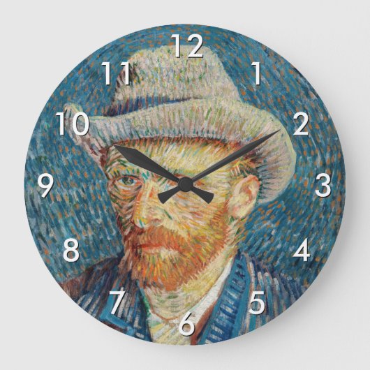 Van Gogh - Selbstportrait mit einem grauen Filthut Große Wanduhr (Vorderseite)