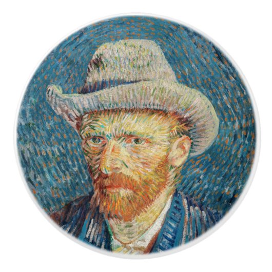 Van Gogh - Selbstportrait mit einem grauen Filthut Keramikknauf (Vorderseite)