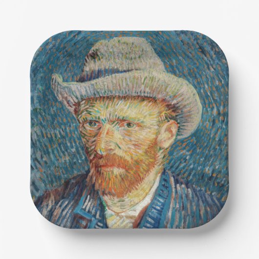 Van Gogh - Selbstportrait mit einem grauen Filthut Pappteller (Vorderseite)