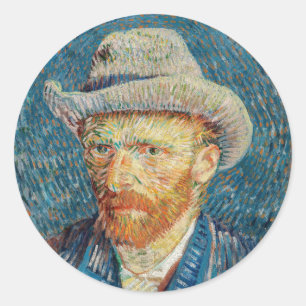 Van Gogh - Selbstportrait mit einem grauen Filthut Runder Aufkleber