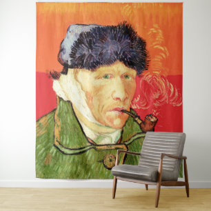 Van Gogh - Selbstportrait mit verbündetem Ohr & Ro Wandteppich