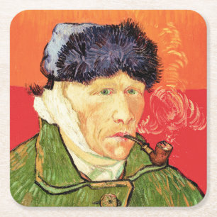 Van Gogh - Selbstporträt mit verbundenerem Ohr und Rechteckiger Pappuntersetzer