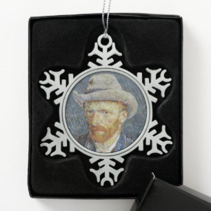 Van Gogh Self Portrait Gray Felt Hat Malerei Art Schneeflocken Zinn-Ornament
