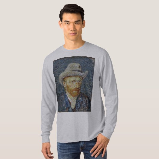 Van Gogh Self Portrait Gray Felt Hat Malerei Art T-Shirt (Vorne ganz)