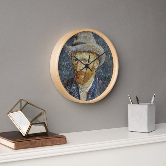 Van Gogh Self Portrait Gray Felt Hat Malerei Art Uhr (Büro)