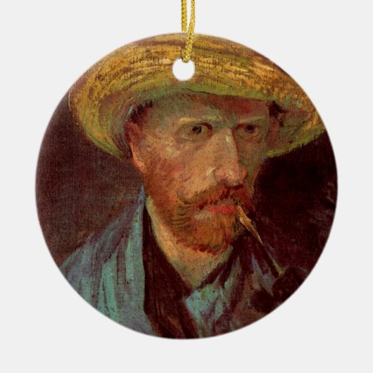 Van Gogh Self Portrait mit Strohhut und Rohr Keramik Ornament (Vorne)