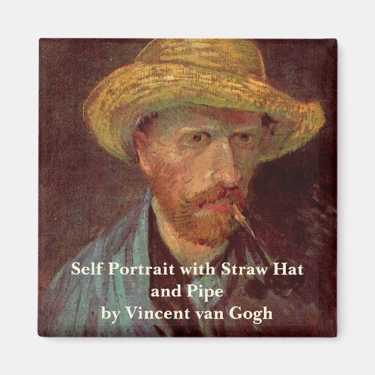 Van Gogh Self Portrait mit Strohhut und Rohr Magnet (Vorne)