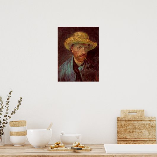 Van Gogh Self Portrait mit Strohhut und Rohr Poster (Küche)