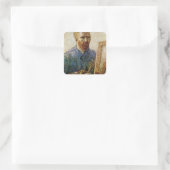 Van Gogh Self Portrait vor Easel Quadratischer Aufkleber (Tasche)