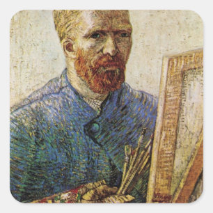 Van Gogh Self Portrait vor Easel Quadratischer Aufkleber
