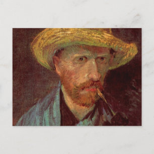 Van Gogh Self Portrait with Straw Hat and Pipe Postkarte