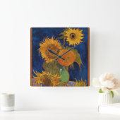 Van Gogh Six Sunflowers Floral Fine Art HD Quadratische Wanduhr (Zuhause)