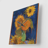 Van Gogh Six Sunflowers Floral Fine Art HD Quadratische Wanduhr (Winkel)