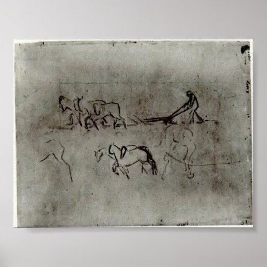 Van Gogh - Skizzen von Bauern mit Pferden Poster (Vorne)