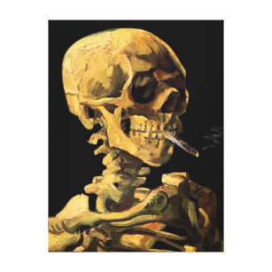 Van Gogh Skull mit brennender Zigarette Große Lein Leinwanddruck