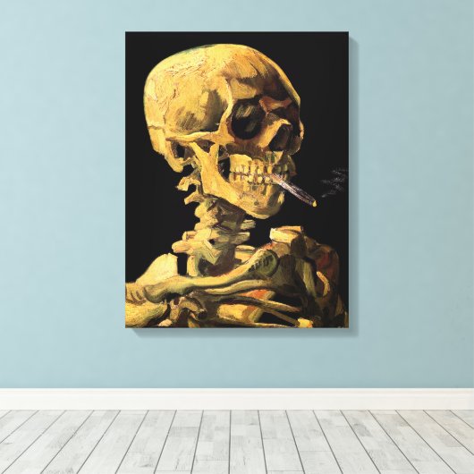 Van Gogh Skull mit brennender Zigarette Große Lein Leinwanddruck (Insitu (Holzboden))