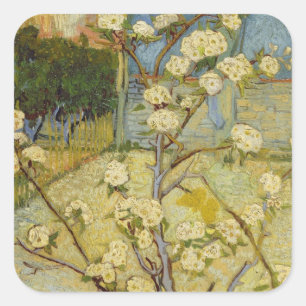 Van Gogh Small Pear Tree in Blossom (F405) Quadratischer Aufkleber