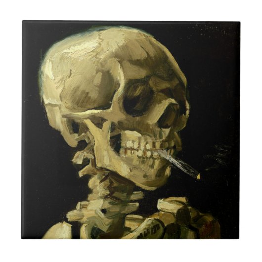 Van Gogh Smoking Skeleton Fliese (Vorderseite)