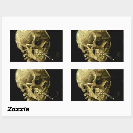 Van Gogh Smoking Skeleton Rechteckiger Aufkleber (Blatt)