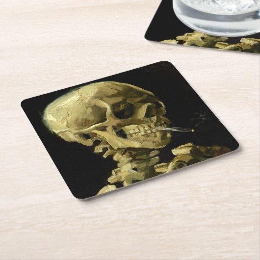 Van Gogh Smoking Skeleton Rechteckiger Pappuntersetzer (angewinkelt)
