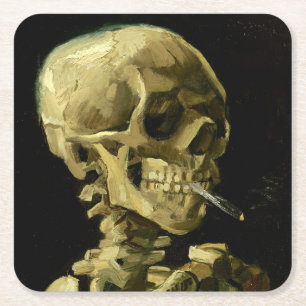 Van Gogh Smoking Skeleton Rechteckiger Pappuntersetzer