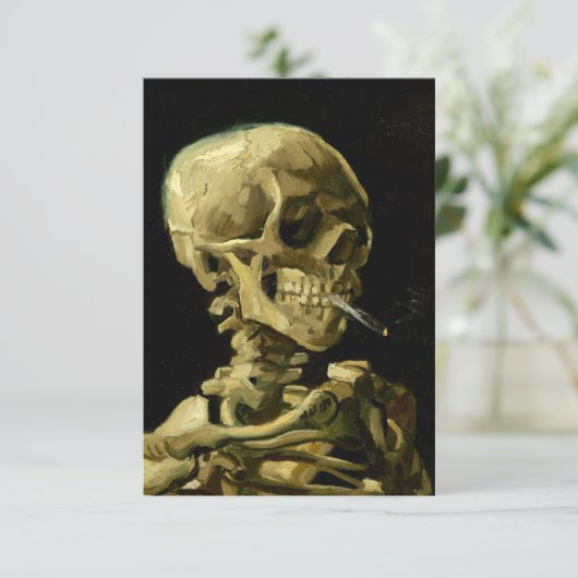 Van Gogh Smoking Skeleton RSVP Karte (Stehend Vorderseite)