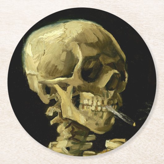 Van Gogh Smoking Skeleton Runder Pappuntersetzer (Vorderseite)