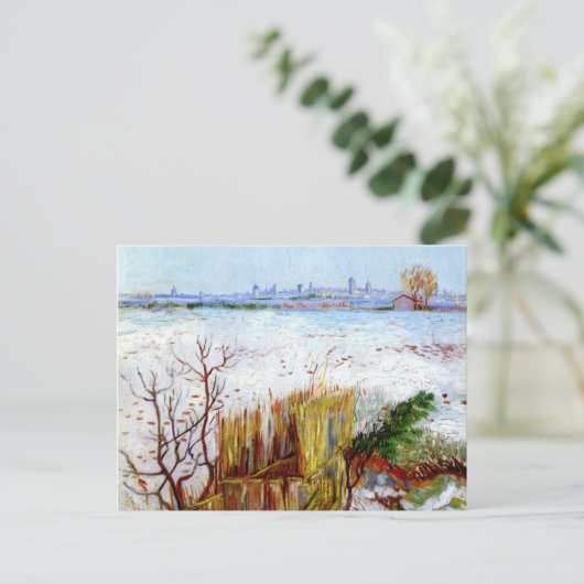 Van Gogh-Snowy Landschaft mit Arles im Hintergrund Postkarte (Stehend Vorderseite)