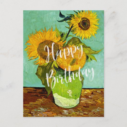 Van Gogh - Sonnenblumen, Drei, Happy Birthday! Postkarte (Vorderseite)