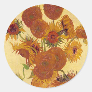 Van Gogh Sonnenblumen (F454) Vintage-Fine-Art Runder Aufkleber