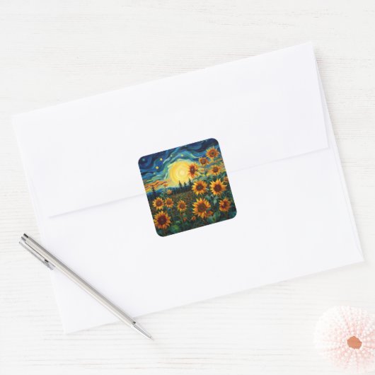 Van Gogh Sonnenblumen Gemälde Quadratischer Aufkleber (Umschlag)