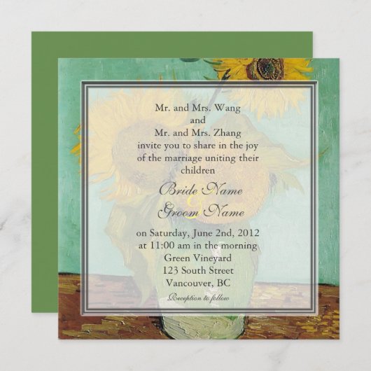 Van Gogh Sonnenblumen Hochzeit Einladung (Vorne/Hinten)