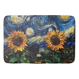 Van Gogh Sonnenblumen und Sternennacht Badematte