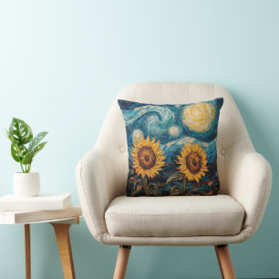 Van Gogh Sonnenblumen und Sternennacht Kissen