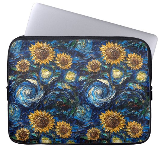 Van Gogh Sonnenblumen und Sternennacht Laptopschutzhülle (Vorderseite)