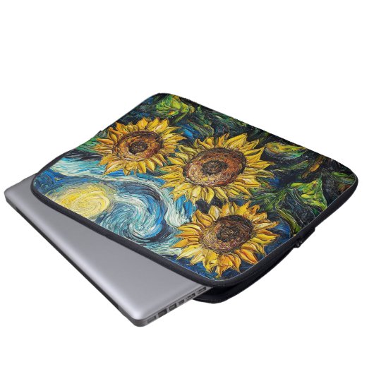Van Gogh Sonnenblumen und Sternennacht Laptopschutzhülle (Vorne Knopf)