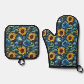 Van Gogh Sonnenblumen und Sternennacht Ofenhandschuh & Topflappen-Set (Vorderseite)