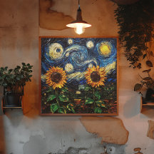 Van Gogh Sonnenblumen und Sternennacht