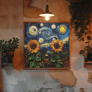 Van Gogh Sonnenblumen und Sternennacht Poster