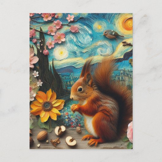 Van Gogh Squirrel Collage Postkarte (Vorderseite)