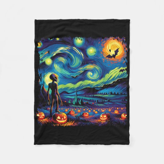 Van Gogh Starry Night Alien Man Halloween Fall Pum Fleecedecke (Vorderseite)