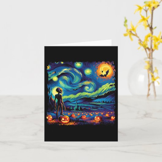 Van Gogh Starry Night Alien Man Halloween Fall Pum Karte (Gelbe Blume)