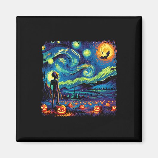 Van Gogh Starry Night Alien Man Halloween Fall Pum Magnet (Vorne)