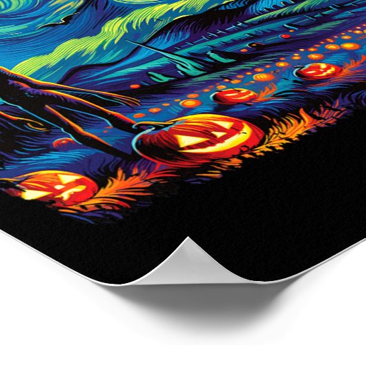 Van Gogh Starry Night Alien Man Halloween Fall Pum Poster (Ecke)