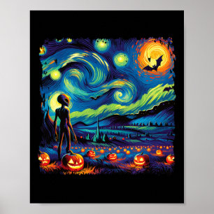 Van Gogh Starry Night Alien Man Halloween Fall Pum Poster