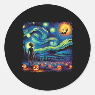 Van Gogh Starry Night Alien Man Halloween Fall Pum Runder Aufkleber