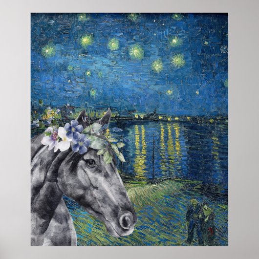 Van Gogh Starry Night and Black Horse Compilation Poster (Vorne)