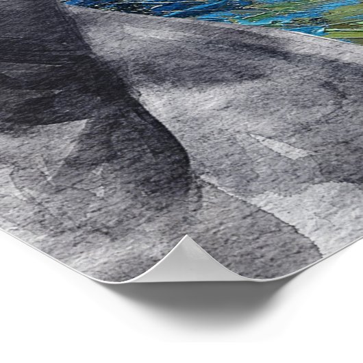 Van Gogh Starry Night and Black Horse Compilation Poster (Ecke)