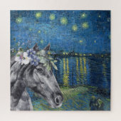 Van Gogh Starry Night and Black Horse Compilation Puzzle (Vertikal)