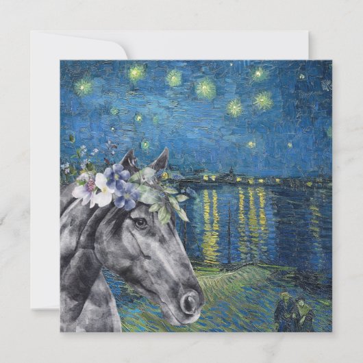 Van Gogh Starry Night and Black Horse Flat Card (Vorderseite)